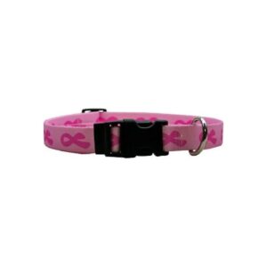 Breast Cancer Pink Adjustable Dog Collar Made from Durable Polyester for Large Dogs