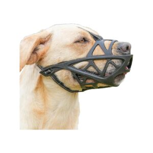 Breathable Basket Muzzle for Large Dogs with Adjustable Straps for Snout Protection