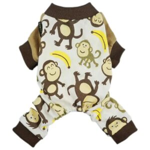 Breathable Cotton Dog Pajamas with Monkey and Banana Print for Small Dogs