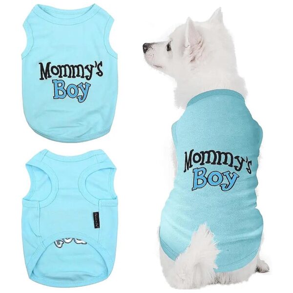 Breathable Cotton Dog T-Shirts for Medium-Sized Dogs with Embroidered Mommy's Boy Design