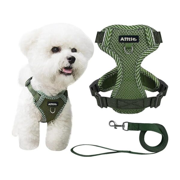 Breathable Dog Harness with Adjustable Straps and Reflective Band for Medium Dogs Green