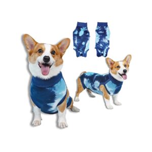 Breathable Dog Recovery Suit for Male Female Surgical Wounds Tie Dye Blue Onesie