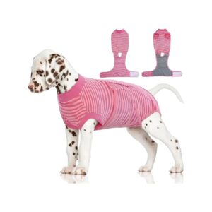 Breathable Dog Recovery Suit for Post-Operative Care Neuter Spay Onesie Rose Stripes