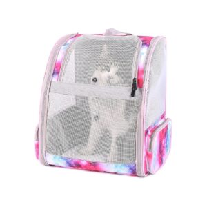 Breathable Galaxy Pink Pet Carrier Backpack for Small Cats and Dogs Up to 16 Pounds