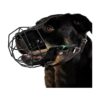 Breathable Leather Straps and Wire Basket Dog Muzzle for Large Breeds with Metal Mask