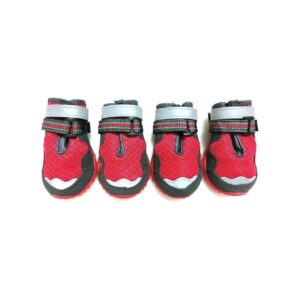 Breathable Mesh Dog Shoes with Reflective and Adjustable Straps Red 6