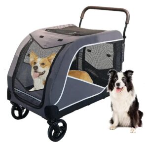 Breathable Oxford Fabric Pet Dog Stroller for Short to Tall Dogs with Swivel Front Wheels