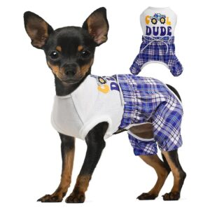 Breathable Polyester Dog Pajamas XS Plaid Pattern Soft Comfy Pet Clothes for Small Dogs