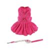 Breathable Polyester Dog Wedding Dress with Rose Pattern and Adjustable Harness Leash