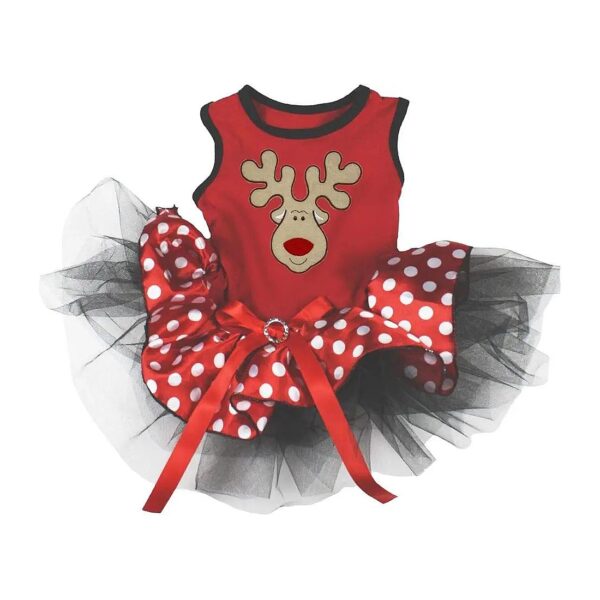 Breathable Red Polka Dot Reindeer Face Dog Dress for Small Puppies