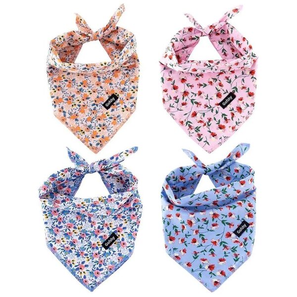 Breed Accessories Gift Set for X-Large Dogs 4PCS Floral Bandanas