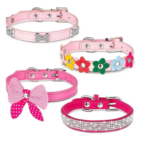 Breeding Pink Dog Collars with Adjustable Metal Buckle for Small Female Dogs and Cats