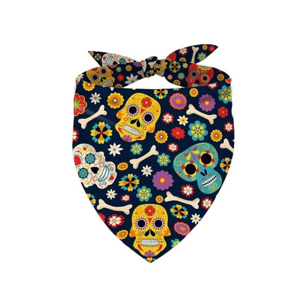 Bright Sugar Skull Dog Bandana with Soft Cotton Material for Halloween and Fall Costume