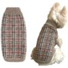 British Beige Buffalo Plaid Dog Sweater with Turtleneck for Medium Size Dogs