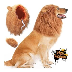 Brown Dog Lion Costume with Adjustable Faux Fur Mane and Tail for Medium and Large Dogs