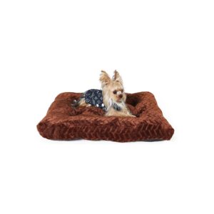 Brown Faux Fur Crate Bed 24x18 for Small Dogs, Kennel Mat, Calming Sleeping