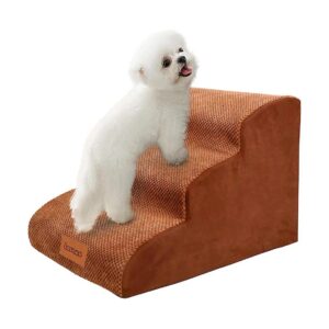 Brown Foam 3-Tier Dog Stair for Small Dogs Cats with Old Injured Short-Legged