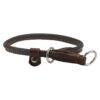 Brown Genuine Leather Round Choke Collar for Long Haired Dogs 20 Inch Long