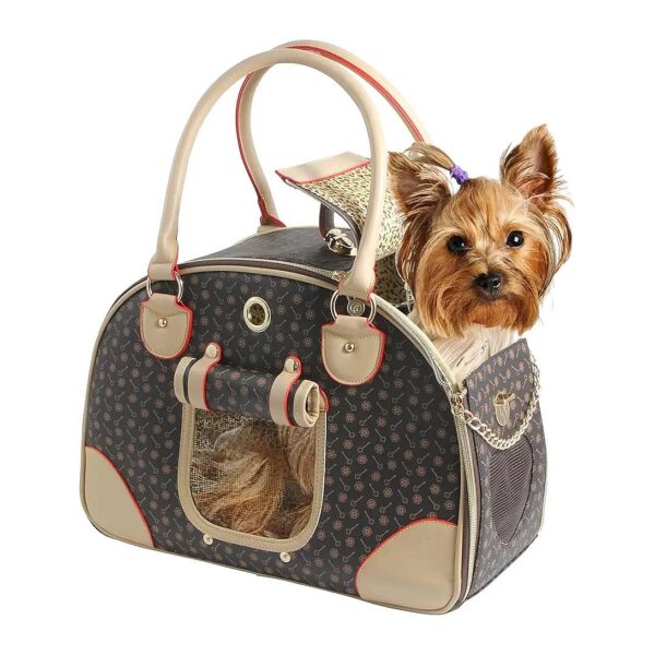 Brown Large Luxury Pet Carrier with Purse Design, Airline Approved and Treat Pocket