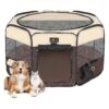 Brown Large Pet Playpen for Dogs Cats Water Resistant Material and Insulated Shade Cover