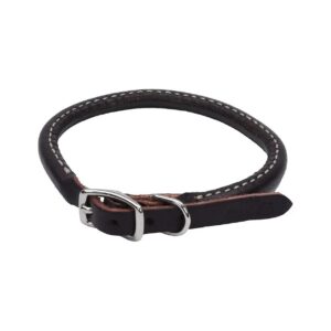 Brown Latigo Leather Round Dog Collar for Long Haired or Sensitive Skinned Dogs