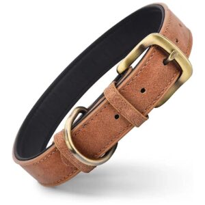 Brown Leather Dog Collar Pet Adjustable Padded Soft Strong for Small Medium Large Dogs