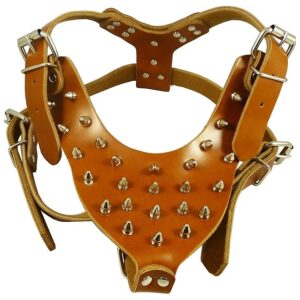 Brown Leather Dog Harness with 28 Spikes for Boxer and Pit Bull Breeds Size 26-5 Chest