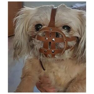 Brown Leather Dog Muzzle for Shih Tzu Pug Flat Face Short Snout Males and Females