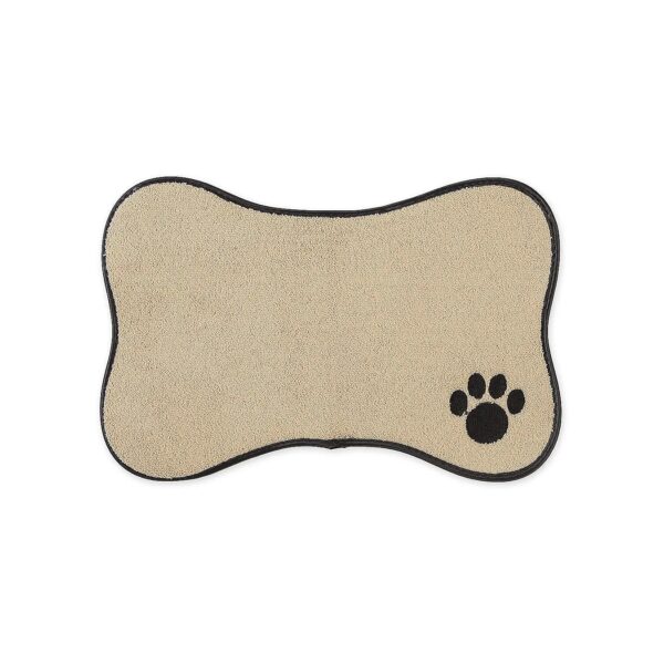 Brown Pet Food Placemat with Embroidered Bone Pattern and Non-Skid Backing