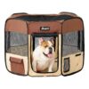 Brown Ported Soft Pet Playpen with Carry Bag for Puppy Cats Kittens Rabbits