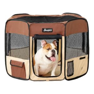 Brown Ported Soft Pet Playpen with Carry Bag for Puppy Cats Kittens Rabbits