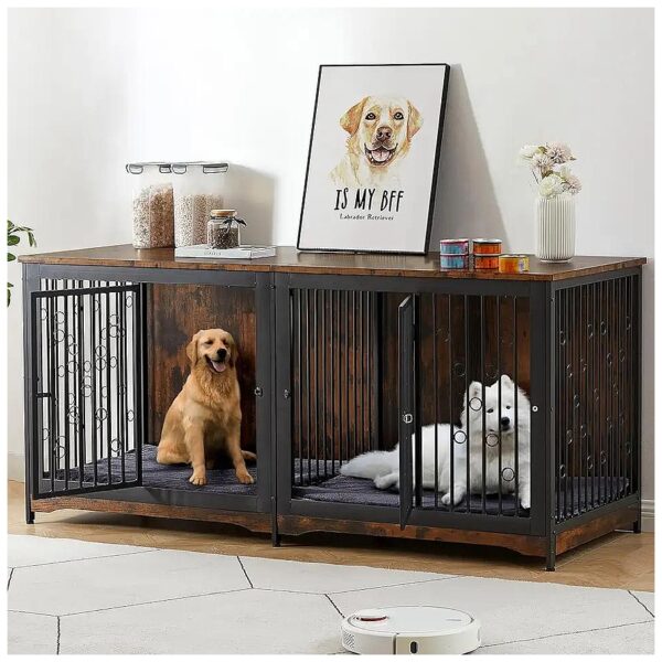 Brown Wooden Dog Crate TV Stand with Removable Divider for Large Medium Dogs