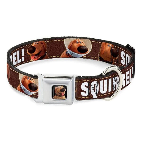 Brown Yellow White Multicolor Dug Dog Collar with Squirrel Pattern and Adjustable Buckle