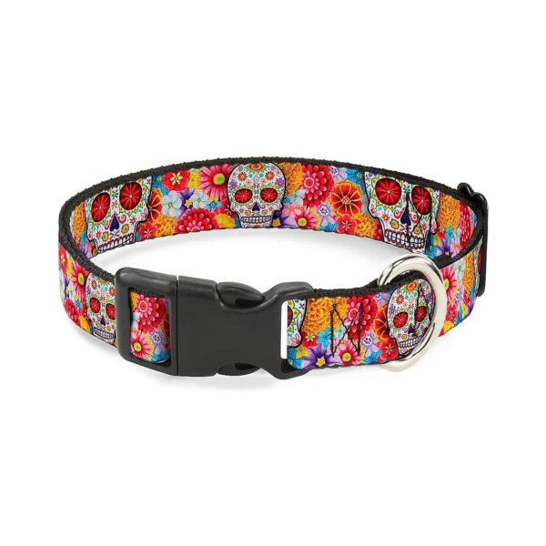 Buckle Clip Collar for Large Dogs with Sugar Skull Starburst Pattern