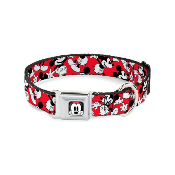 Buckle Closure 1" Wide Large Dog Collar with Mickey Mouse Pose Design Black