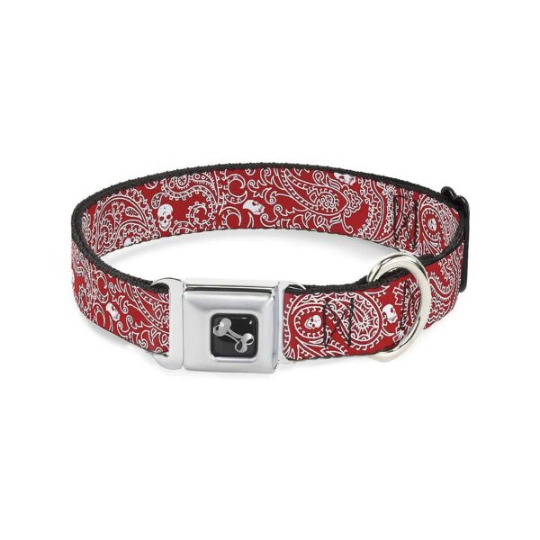 Buckle Down Dog Collar with Red White Bandana Skulls 18-32 Inch Neck