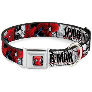 Buckle-Down Spider-Man Dog Collar with Comic Scenes and Action Poses for 11-17 Inch Neck