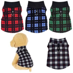 Buffalo Plaid Dog Sweaters with Leash Ring Soft Fleece Vest for Small Pets