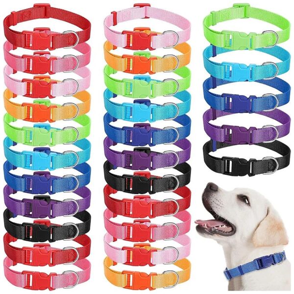 Bulk Pack of 27 Adjustable Dog Collars in 9 Colors for Small Medium Dogs