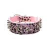 Bullet Rivets Studded Pink Leopard Leather Dog Collar for Pitbulls