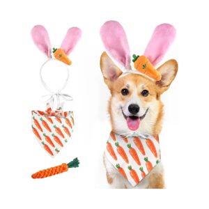 Bunny Ears Headband, and Durable Carrot Chew Toy for Large Medium Small Dogs