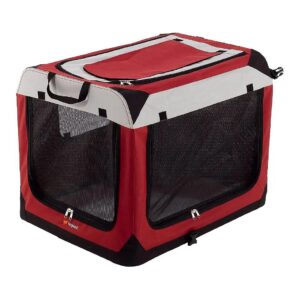 Burgundy Portable Dog Kennel with Soft Mattress and Accessories