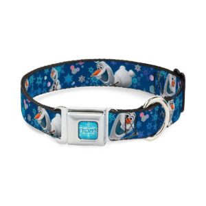 Burgundy Snowflakes and Frozen Olaf Inspired Dog Collar with Durable Steel Buckle Plate