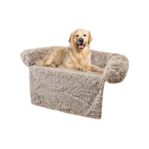 Calming Dog Bed with Soft Neck Bolster and Plush Dog Sofa Mat for Furniture Protector