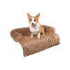 Calming Dog Bed with Washable Cover and Soft Plush Surface for Medium Dogs and Cats Camel