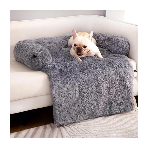 Calming Dog Couch Bed for Large Dogs 44 inch Dark Grey Waterproof Faux Fur