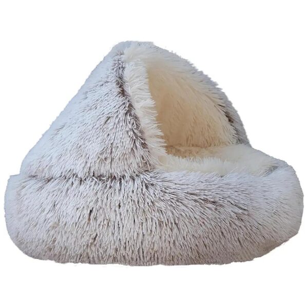 Calming Faux Fur Dog Bed with Hooded Cover and Waterproof Bottom for Small to Medium Pets