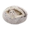 Calming Pet Bed with Hooded Cover and Soft Faux Fur for Improved Sleep