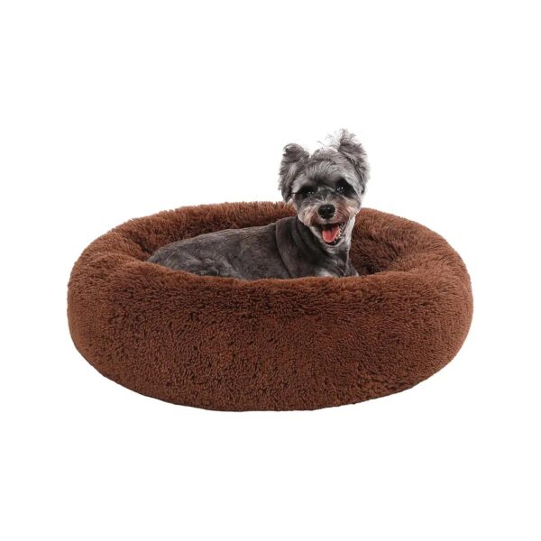 Calming Round Pet Bed for Small Dogs with Faux Fur and Non-Slip Bottom