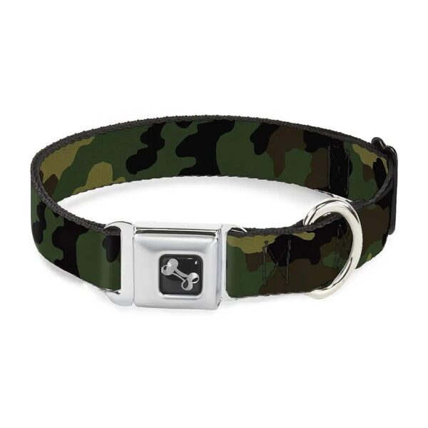 Camo Olive Dog Collar with 1" Wide Strap and Large Seatbelt Buckle